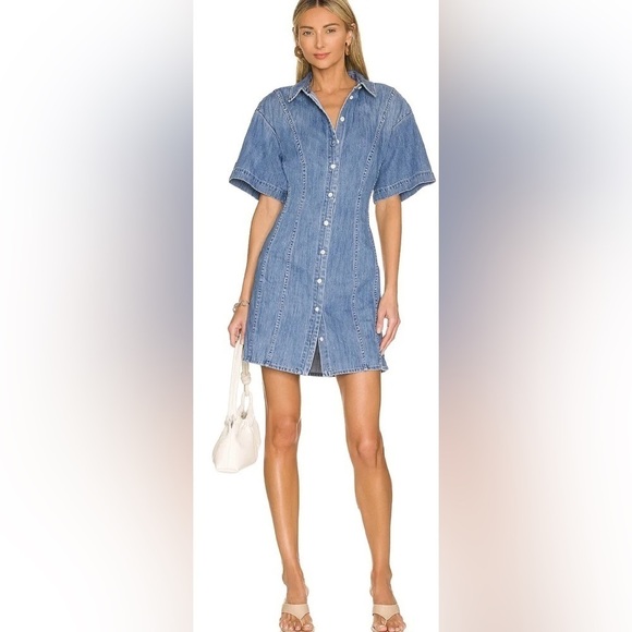 Frame Seam Detail Denim Mini Dress in Shoreline Wash - Picture 14 of 14
